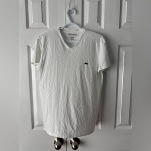 Lacoste White V-Neck T-Shirt Small 100% Pima Cotton Iconic Logo